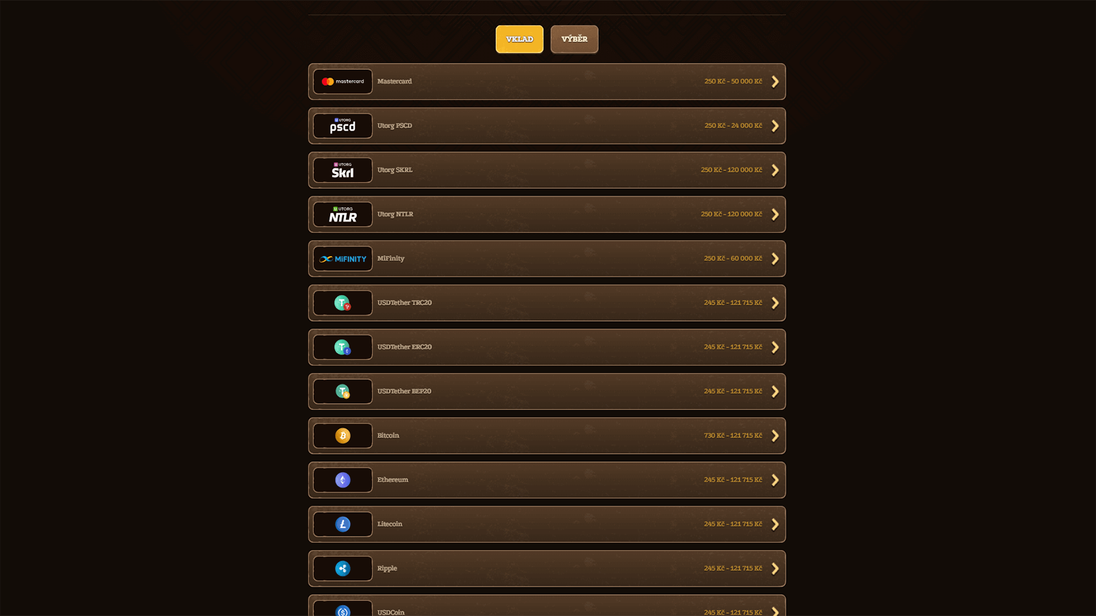 Platebni metody kasina Lizaro