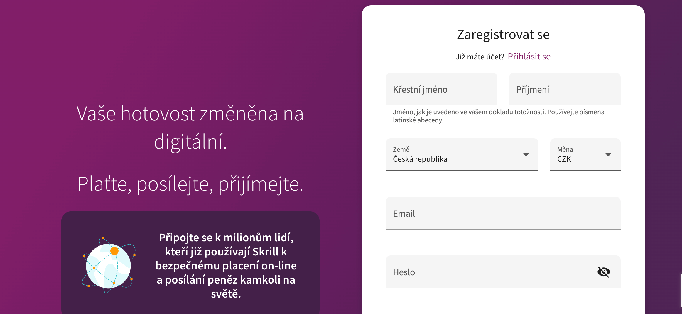 účet na Skrill