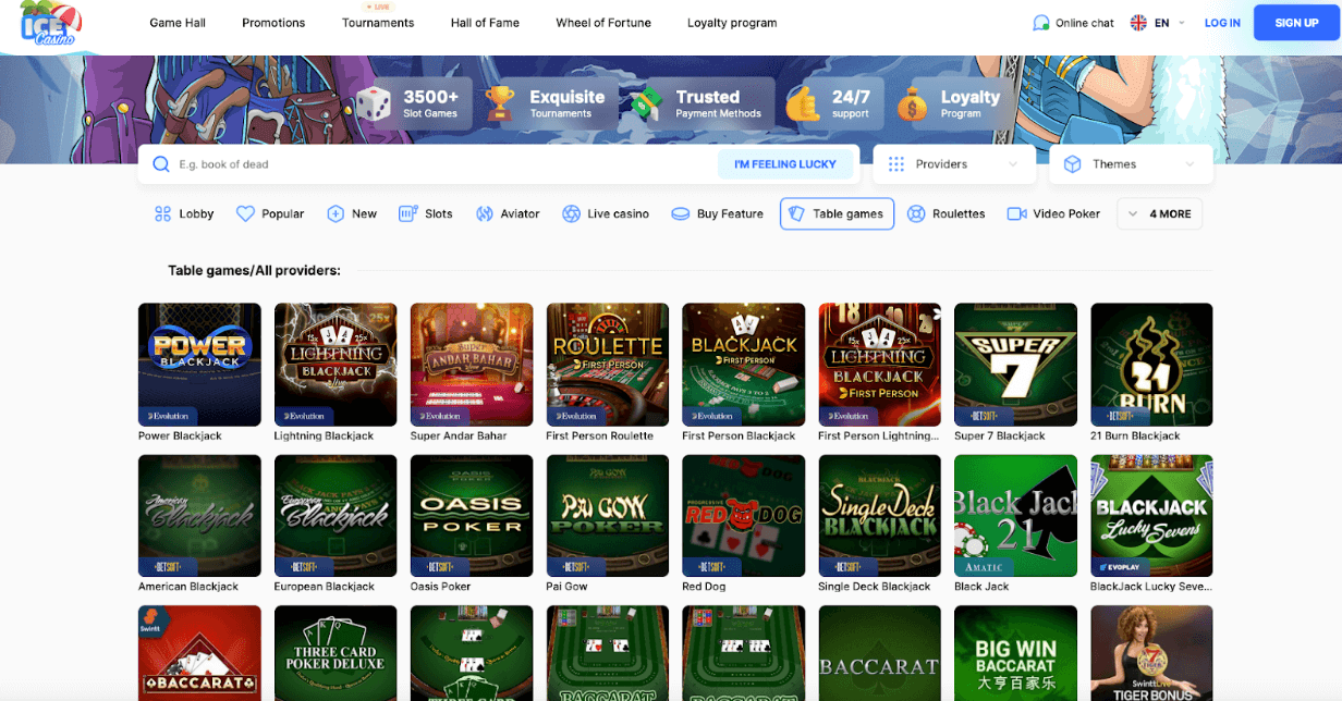 Blackjack v Ice casinu