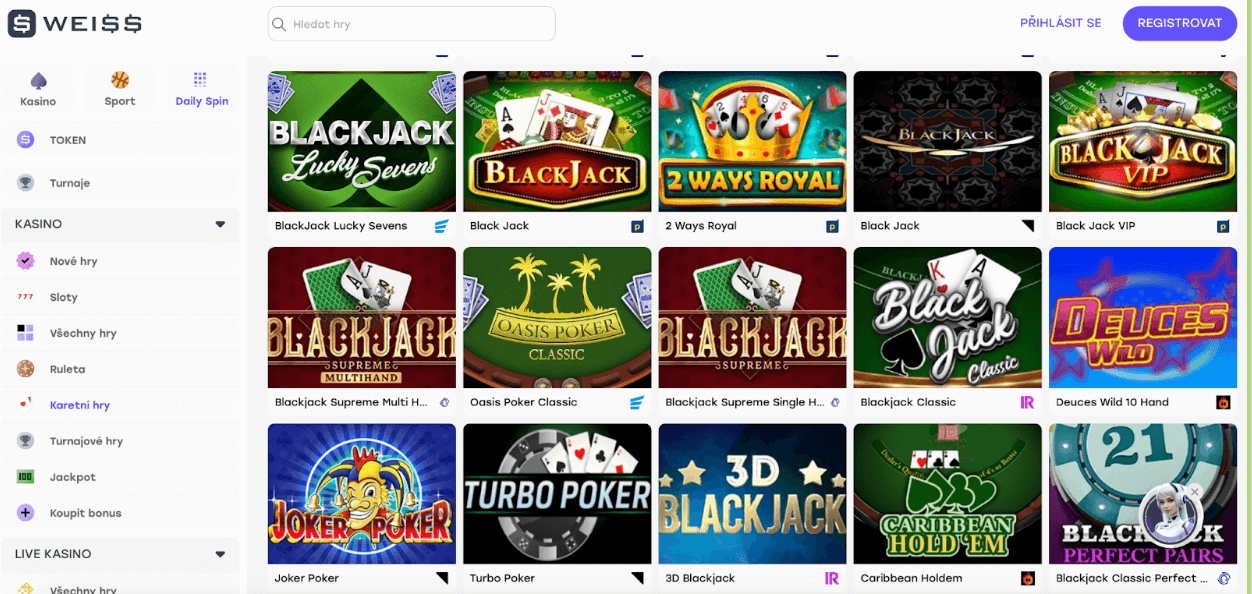Blackjack ve Weiss.bet casinu 