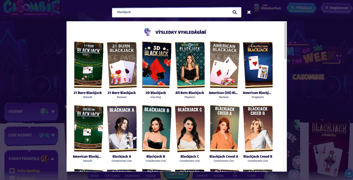 Blackjack v Casombie casinu