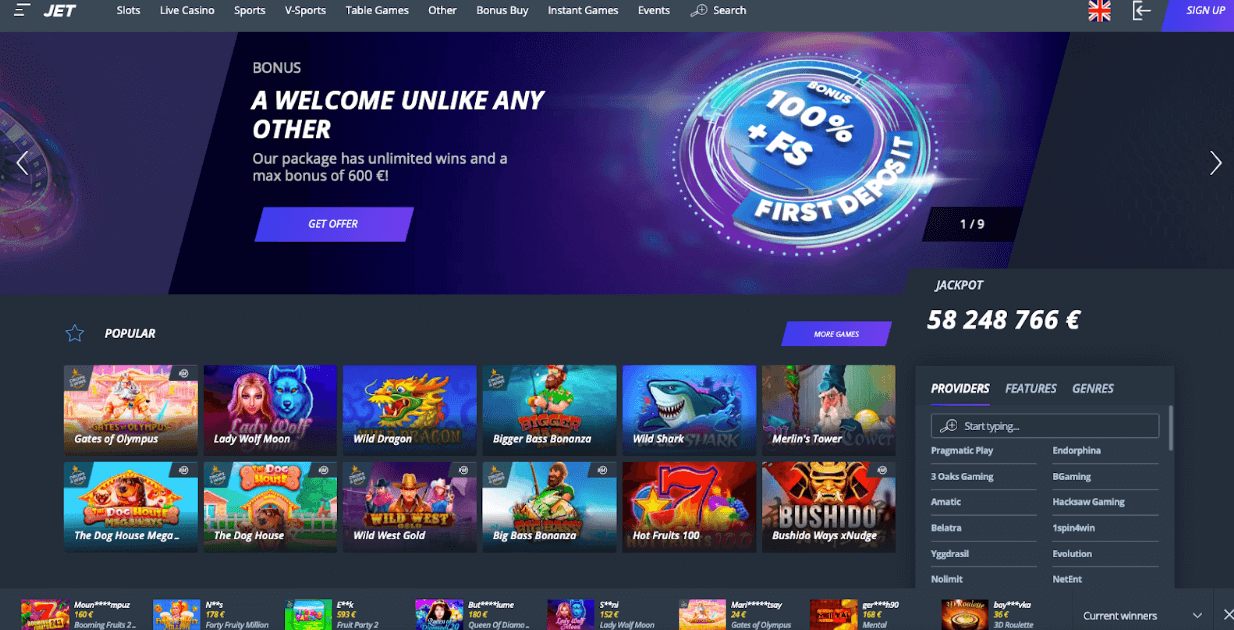 Online hrací automaty Jet Casino