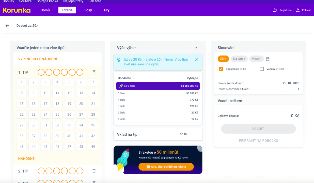 Loterie Korunka – online a s bonusy