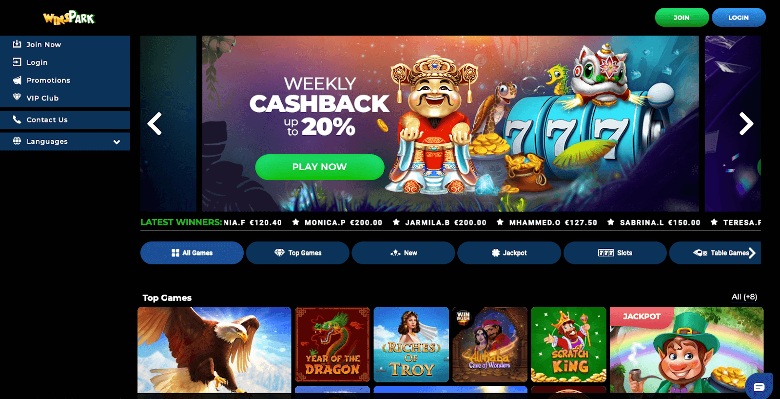 Winspark Casino Homepage