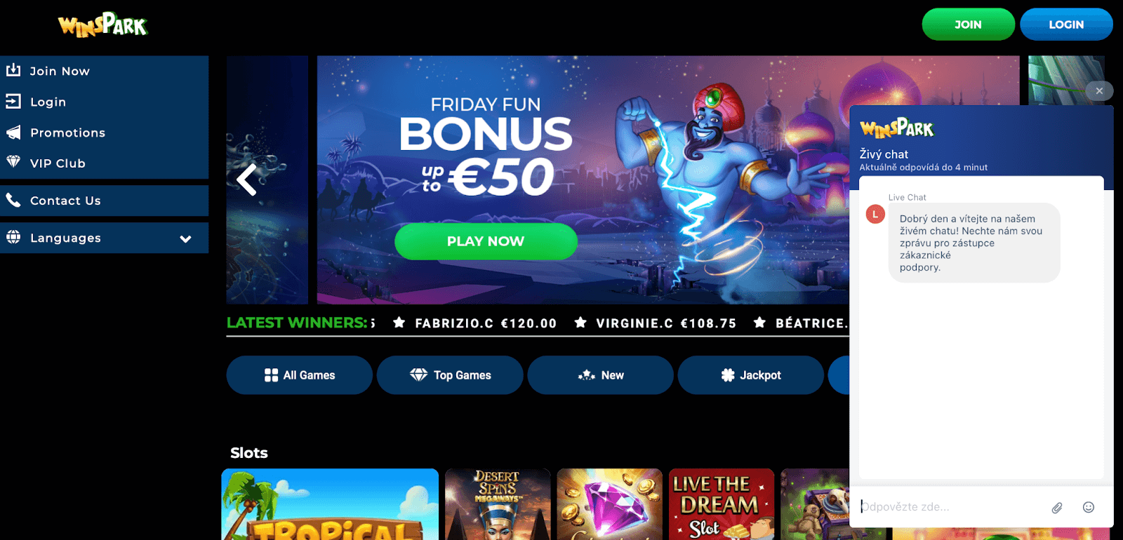 Winspark Casino Live Chat