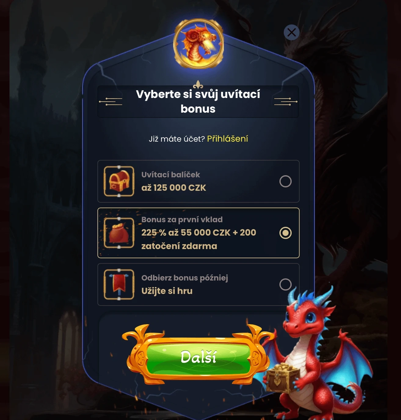 dragon slots vyber uvitaciho bonusu