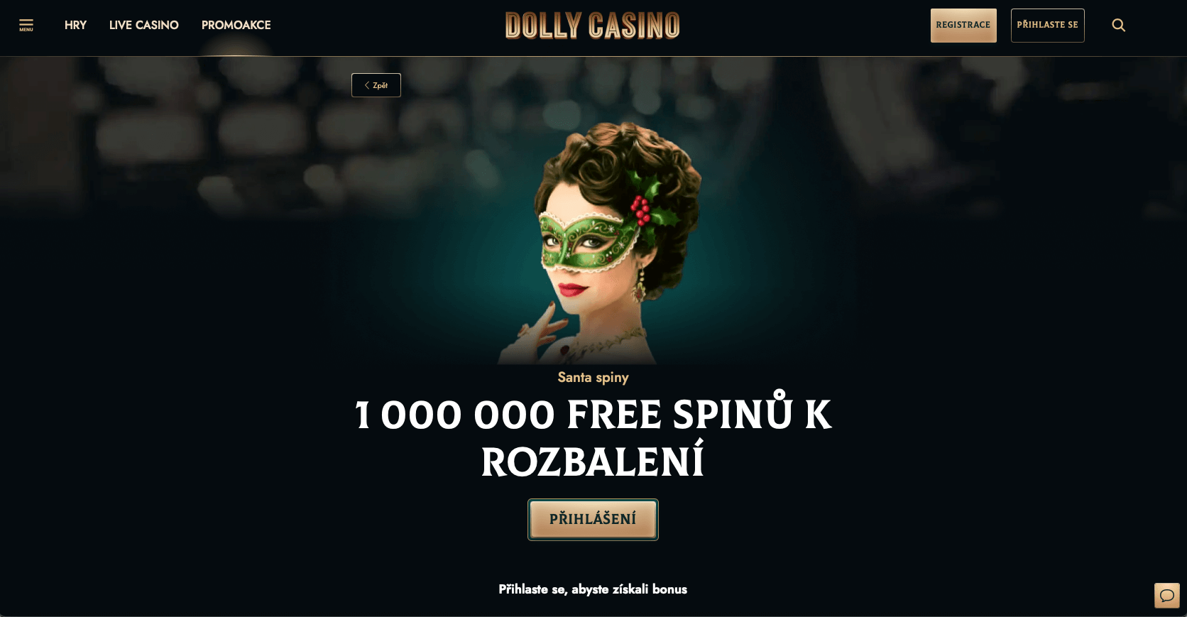 elegantni tmavy baner dolly casino s zenou v zelene skrabosce s vanocni dekoraci. text slibuje 1 000 000 zatoceni zdarma k rozbaleni