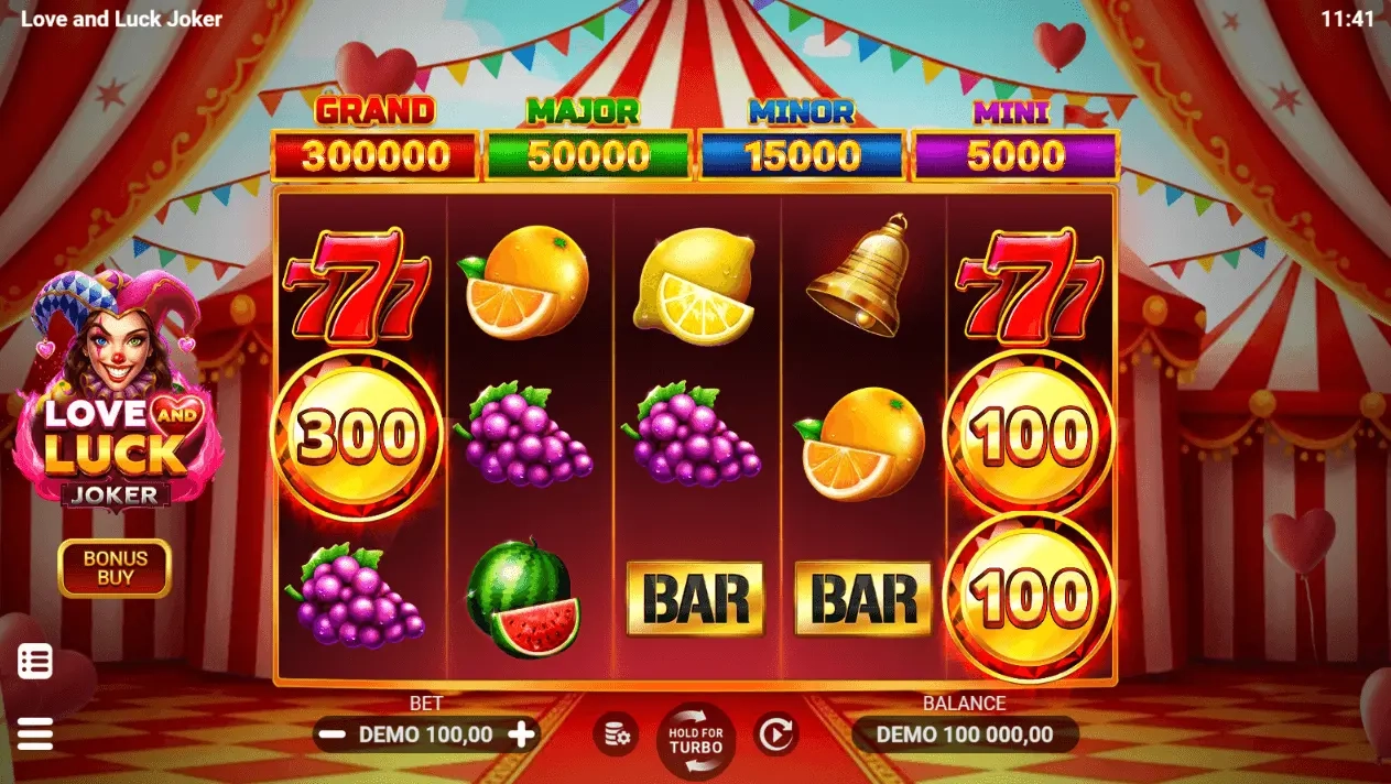 Herní rozhraní Love and Luck Joker s bonusovými symboly