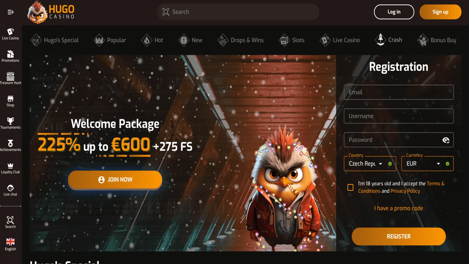 Hugo Casino Homepage