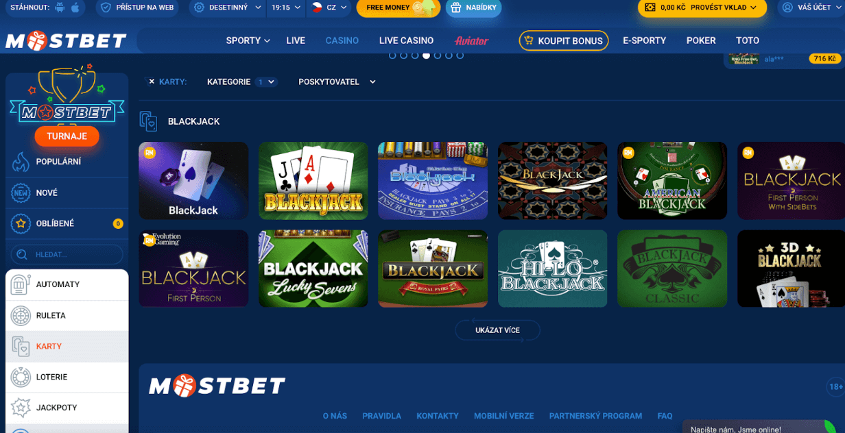 mosbet blackjack